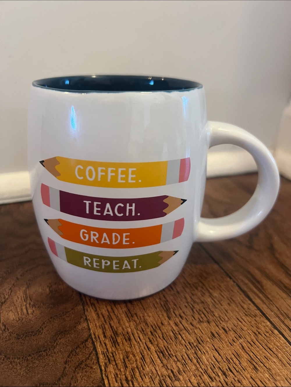 Caribou CoffeeTeacher Coffee Mug  White Ceramic "Coffee. Teach. Grade. Repeat.
